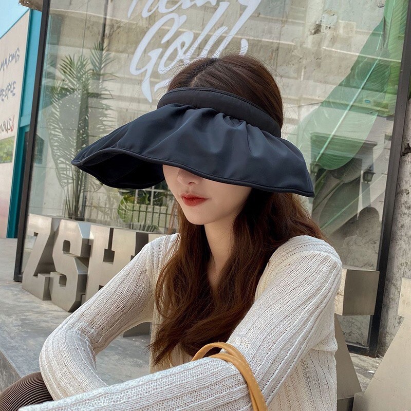 Mũ nửa đầu vành rộng gấp gọn kèm bờm dành cho bạn gái đi biển đi chơi mùa hè
