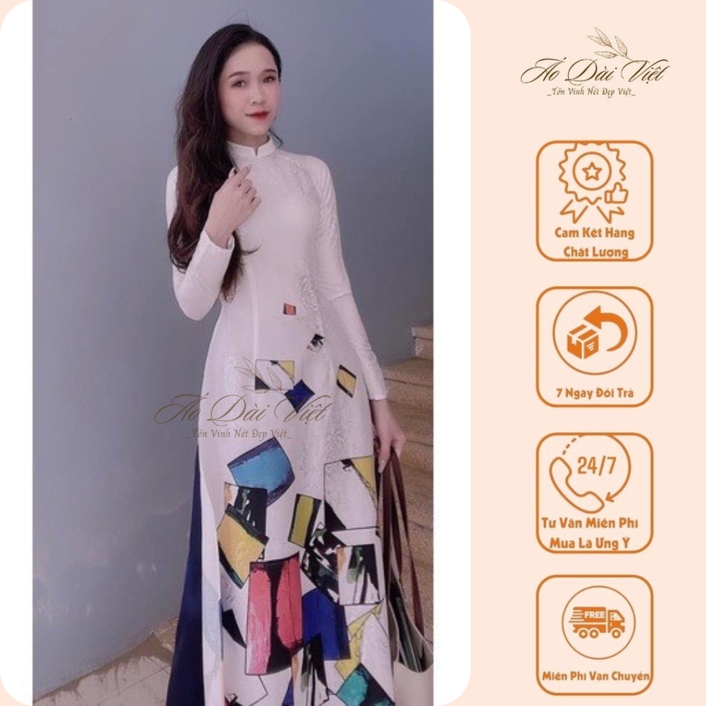 Áo Dài Trắng Thiết Kế Trẻ Trung Hiện Đại, Chất Liệu Lụa Vân Gỗ Cao Cấp, Không Nhăn, Không Xù