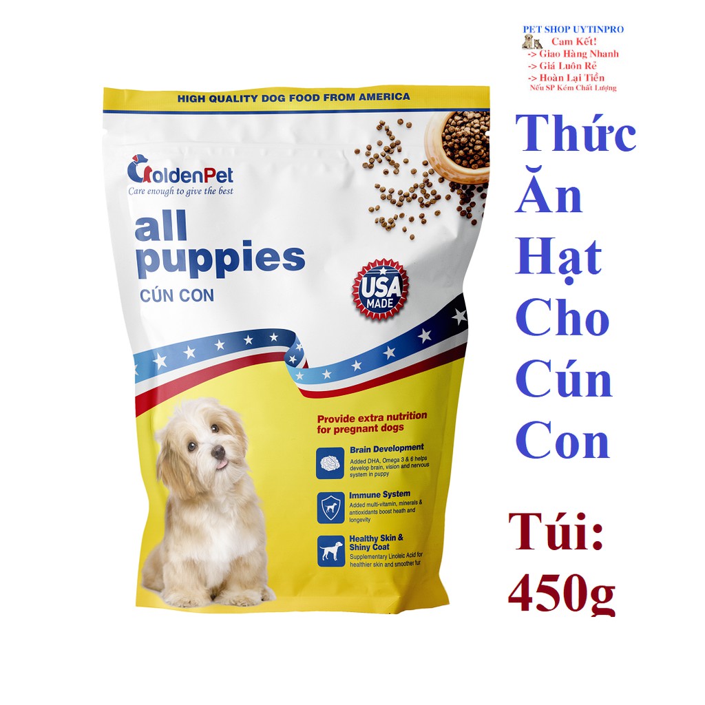 THỨC ĂN HẠT CHO CHÓ CON GoldenPet all puppies Túi 450g Xuất xứ USA (Mỹ)