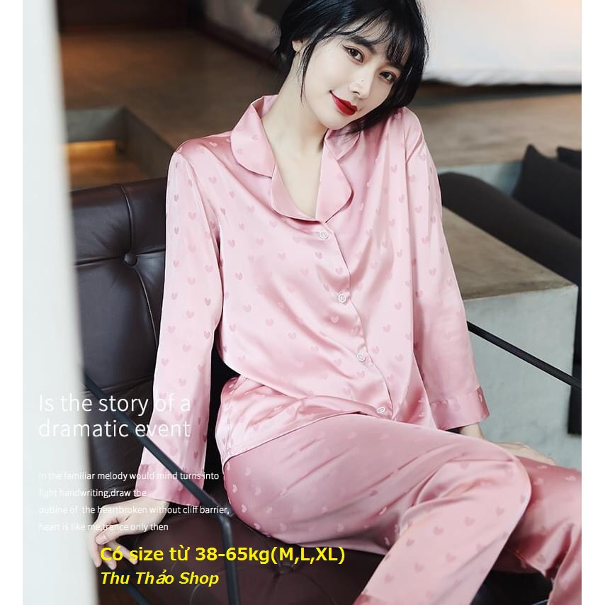 Set Bộ Lụa Gấm Tay Dài Tiểu Thư Cao Cấp Hình Trái Tim Sang Trọng.