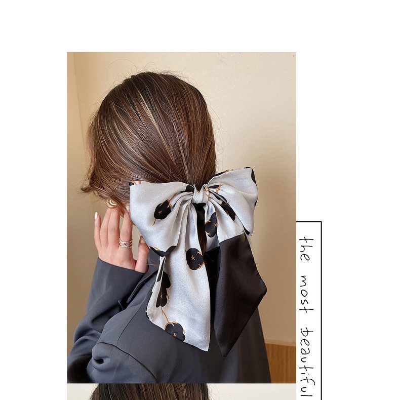 Dây Buộc Tóc Ruy Băng Thắt Nơ In Họa Tiết Hoa Phong Cách Hàn Quốc Thời Trang Cho Nữ