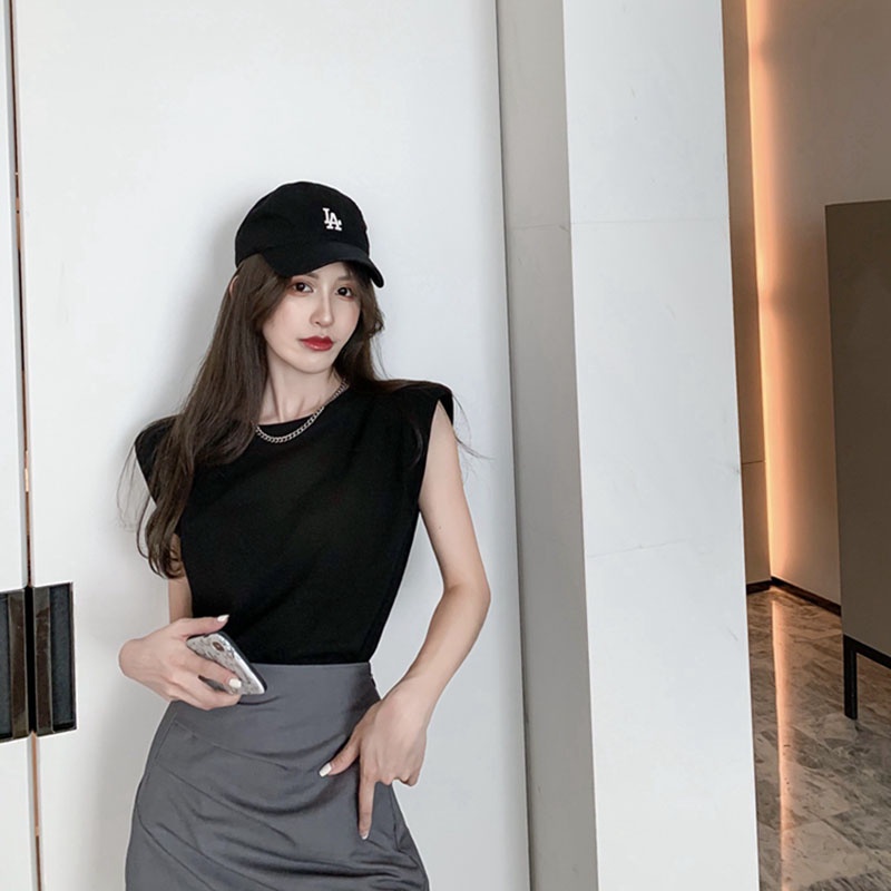 Set Áo Cotton Cao Cấp Không Tay Độn Vai Chân Váy Vạt Chéo Nhún Cạp Thời Trang Sugal TOP NU 033 + CV NU 010