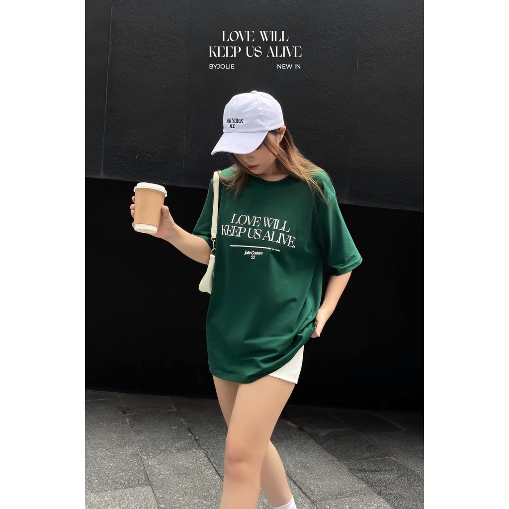 [ XANH LÁ ] ÁO THUN TAY LỠ PHOM RỘNG HÓT TREN MÀU XANH LÁ LOVE WILL KEEP US NỮ CỰC ĐẸP