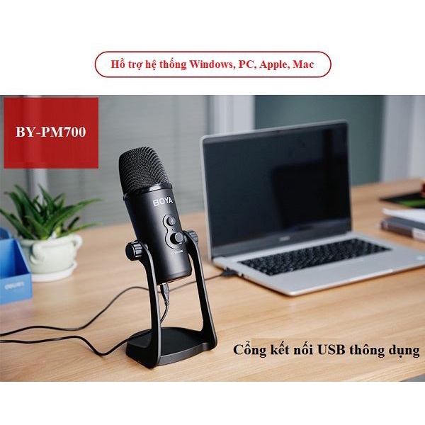 Mic thu âm BY-PM700 cho máy tính, PC để thu âm clip ASRM độ nhạy tiếng cao, làm podcast phát sóng, kênh radio