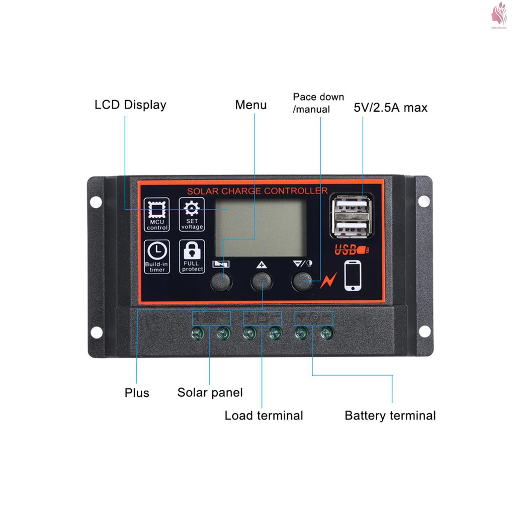 Bộ Điều Khiển Sạc Năng Lượng Mặt Trời 100a 12v / 24v Pwm Với Cổng Usb 5v 2.5a