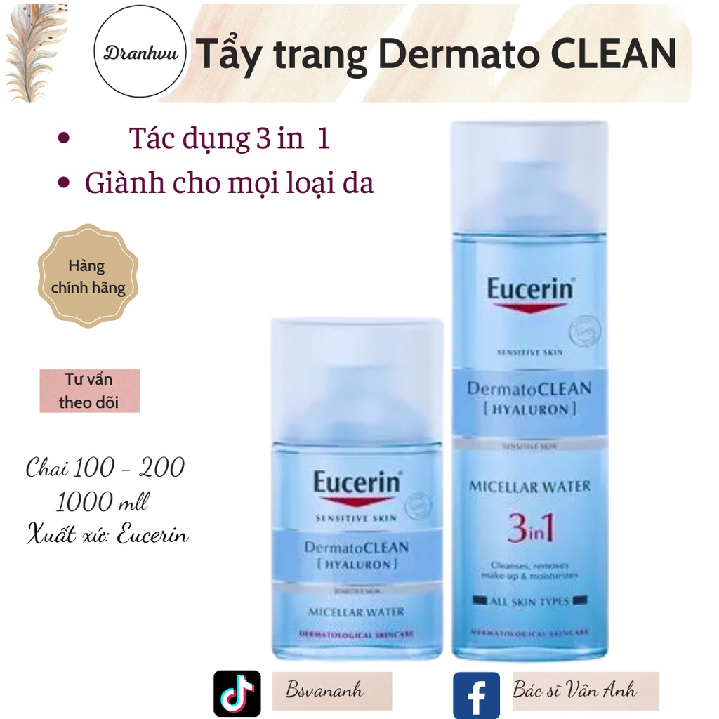 (CHÍNH HÃNG) Nước tẩy trang 3 in 1 giành cho da nhạy cảm Eucerin DermatoClean Micellar Cleansing Fluid