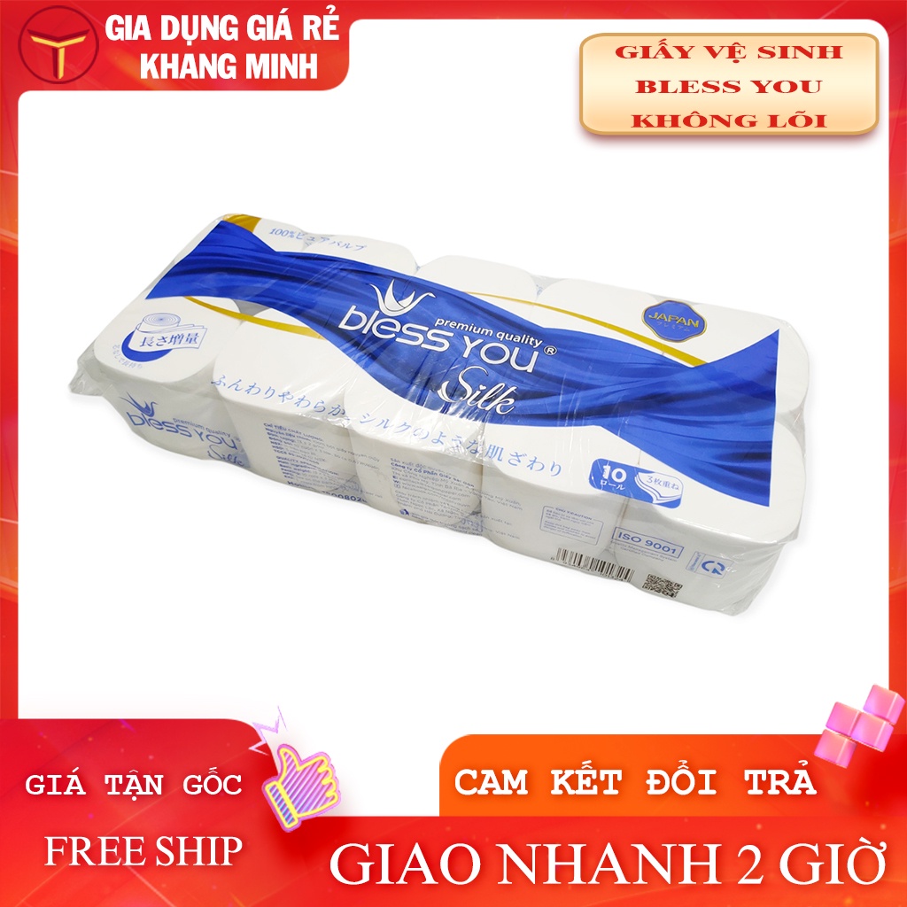 Giấy Vệ Sinh Bless You Cao Cấp Không Lõi 2 Lớp Lốc 10 Cuộn