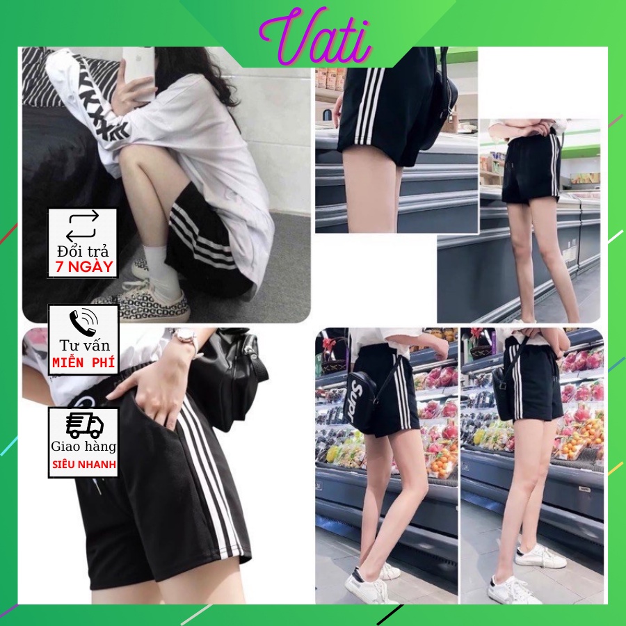 Quần Short Đùi 3 Sọc Trắng VATI Unisex 🌸 Short Ống Rộng Thể Thao Chất Thun Mát,Freesize<60kg Ulzzang 🌸(Freeship) | BigBuy360 - bigbuy360.vn