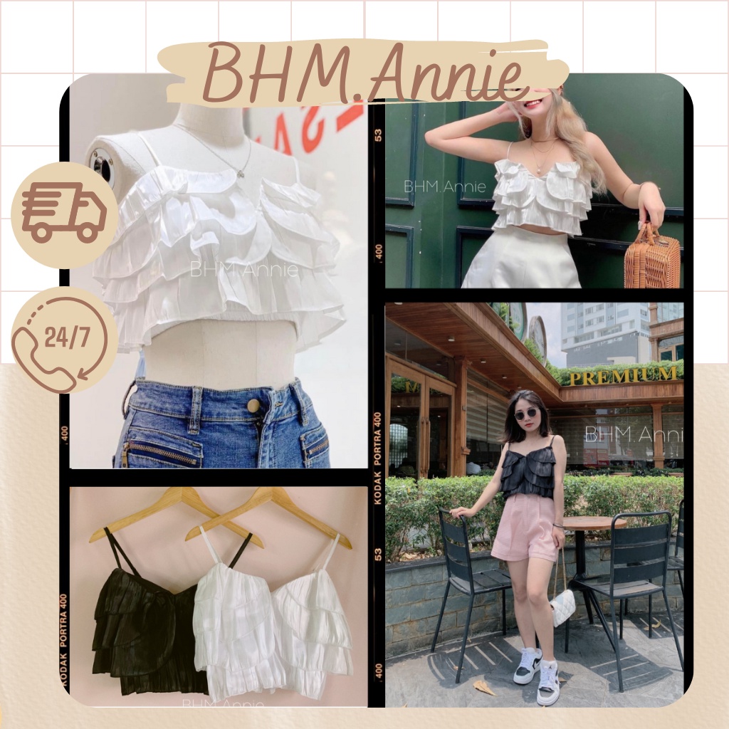 Áo croptop nữ kiểu, áo 2 dây croptop xếp bèo  - BHM.Annie