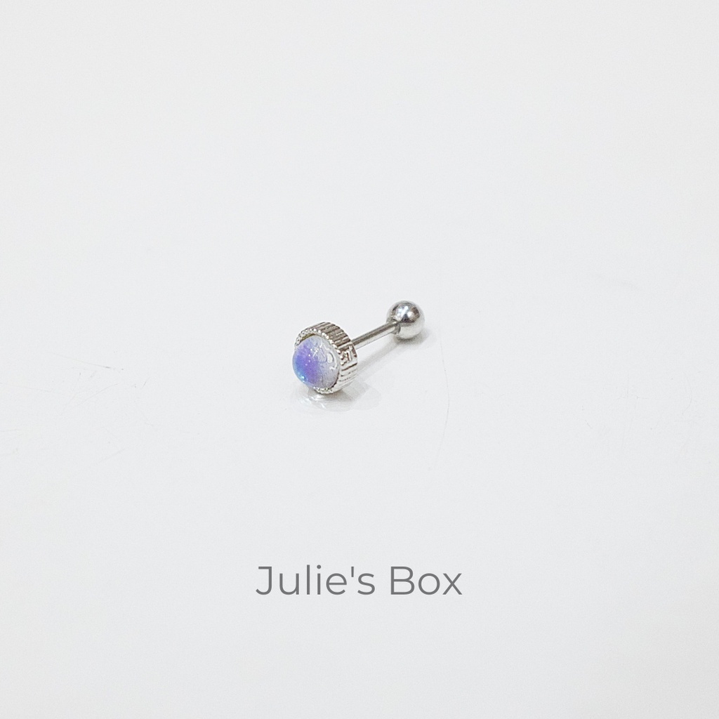 [1 CHIẾC] Khuyên Tai Đá AB Ánh Tím Tròn Màu Bạc Unisex Titanium Không Gỉ Không Ngứa Không Đen julies box 66