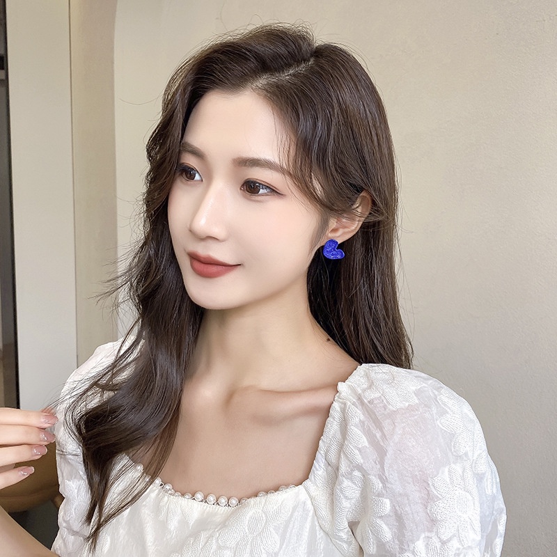 Bông Tai Hình Trái Tim Màu Xanh Dương Phong Cách Punk Hiphop Thời Trang Cho Nữ