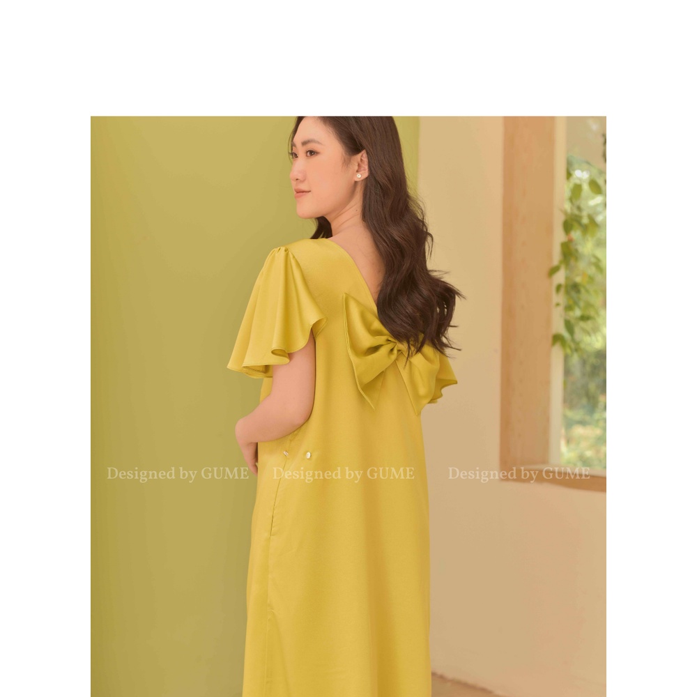 Váy Bầu Công Sở - Đầm Bầu GUME 2 màu đen,xanh nõn chuối dáng suông phối tay chuông ,lơ lưng chất vải tằm hàn GM024