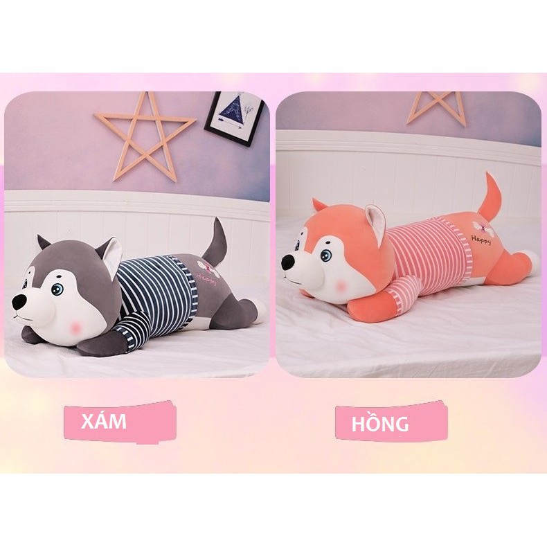 Gấu Bông Gối Ôm thú nhồi bông Chó Husky Áo Kẻ hàng cao cấp Qùa Tặng Ý Nghĩa Gấu Bông hama