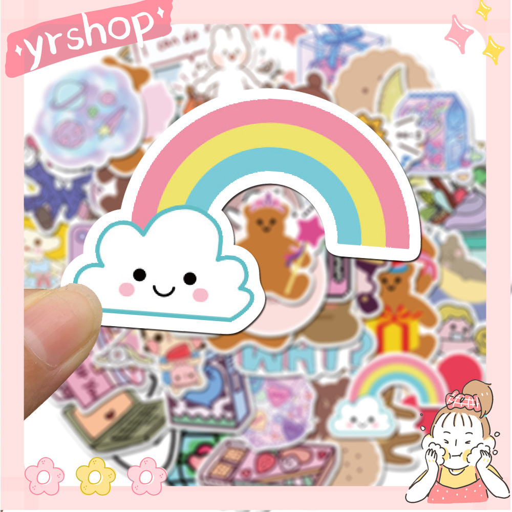 Set 50 nhãn dán họa tiết gấu đáng yêu chống thấm nước để trang trí