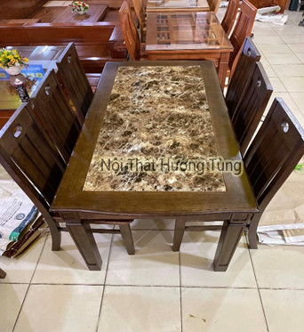Bộ Bàn Ghế Phòng Ăn Gỗ Sồi Mỹ - Có Bọc Nệm Da/ Nỉ - Mặt Đá - Nội Thất Hương Tùng - Cam Kết Giao Đúng Sản Phẩm.