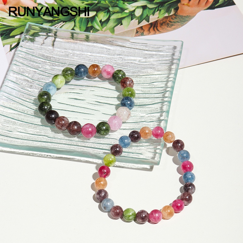 1 Vòng Tay Chuỗi Hạt Đá Tourmaline Tự Nhiên Nhiều Màu