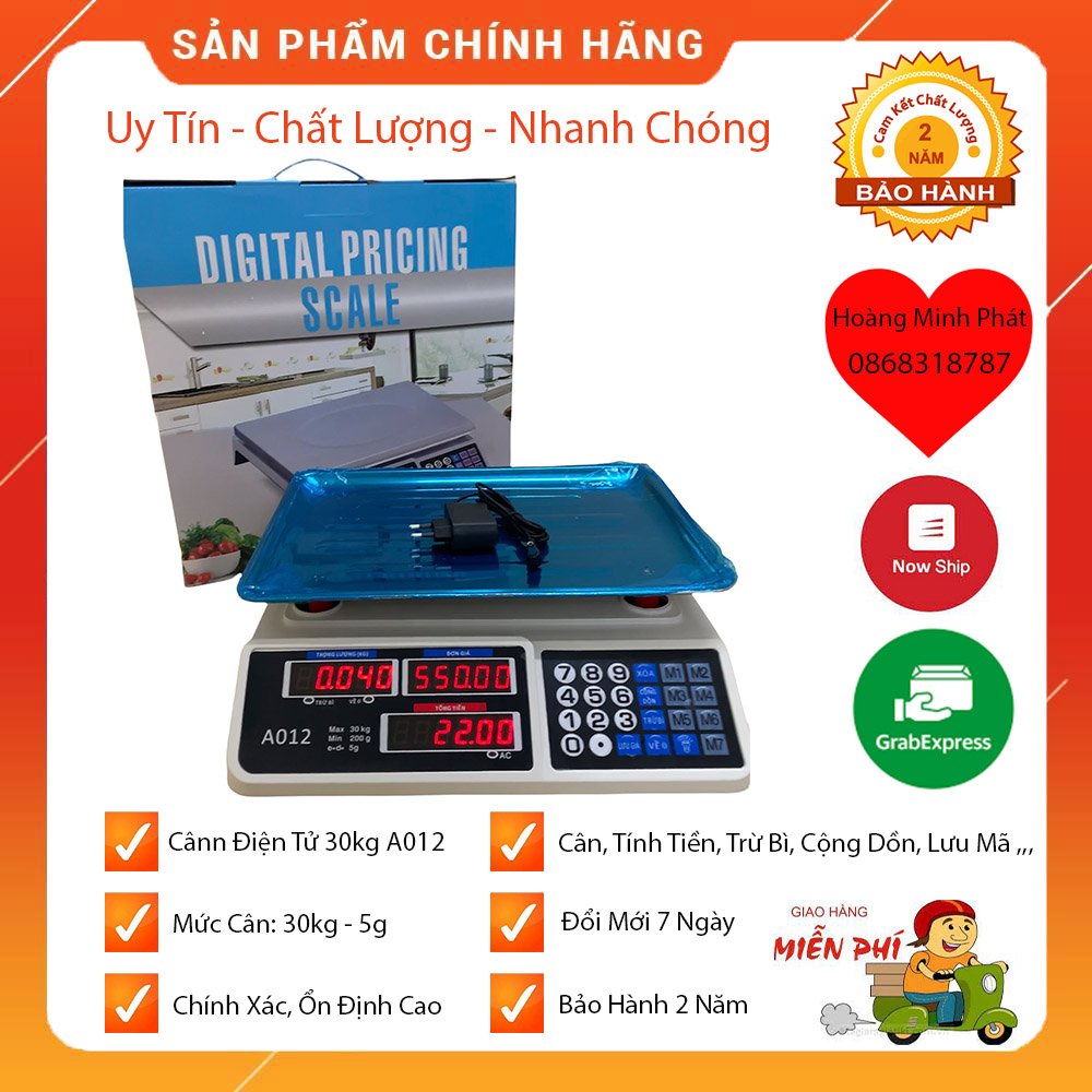 Cân Tính Tiền Điện Tử Tích Điện - Cân Điện Tử Bán Hàng Tiếng Việt 30kg/5g A012 Giá Rẻ - Bảo Hành 2 Năm