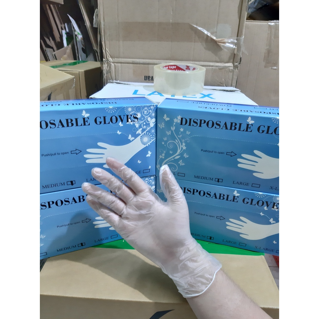 Hộp 100 Chiếc Găng Tay Vinyl Disbosable Gloves Blend Dày Không Bột, Sử Dụng Chế Biến Thực Phẩm, Sử Dụng Trong Y Tế, Xăm