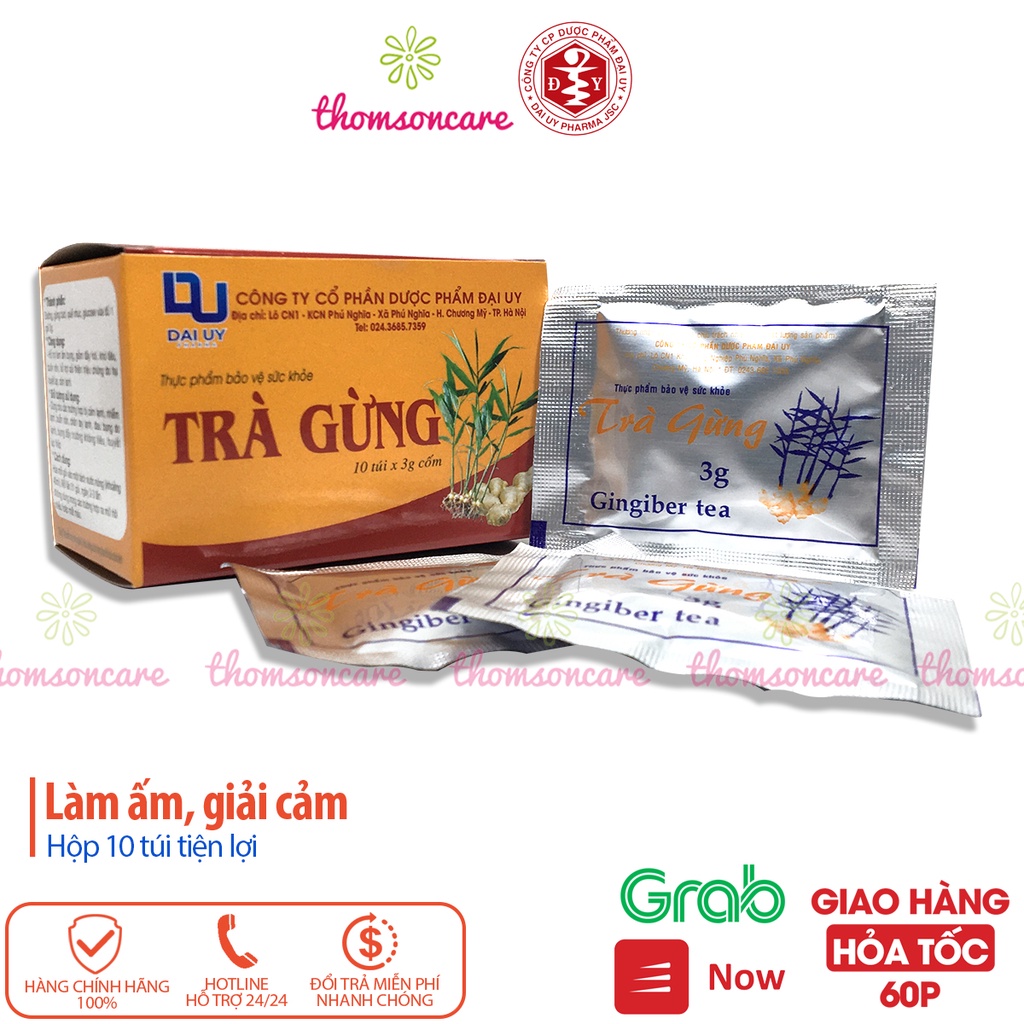 Trà gừng làm ấm cơ thể, giảm đầy hơi, khó tiêu, giảm cảm lạnh - Hộp 10 gói x 3g  Đ.Y