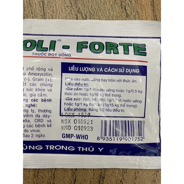 1 gói HAMCOLI - FORT 50g dạng bột đặc tri tiêu hoá và hô hấp dùng cho lợn gà vịt