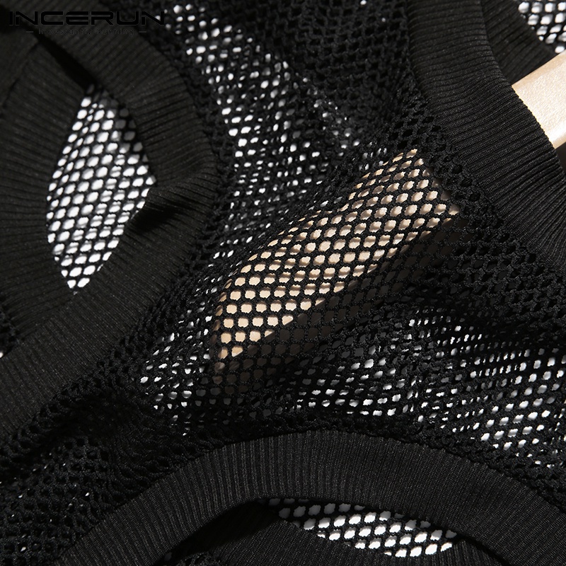 Jumpsuit INCERUN kiểu lưới xuyên thấu tay dài cho nam