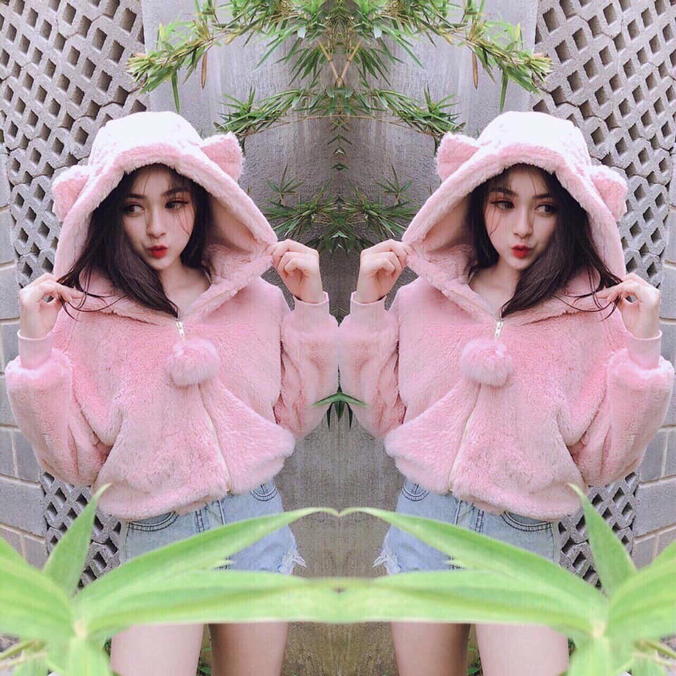 Áo Lông Tai Gấu ( 2 LỚP ) Siêu Dày Quả Bông Siêu Cute