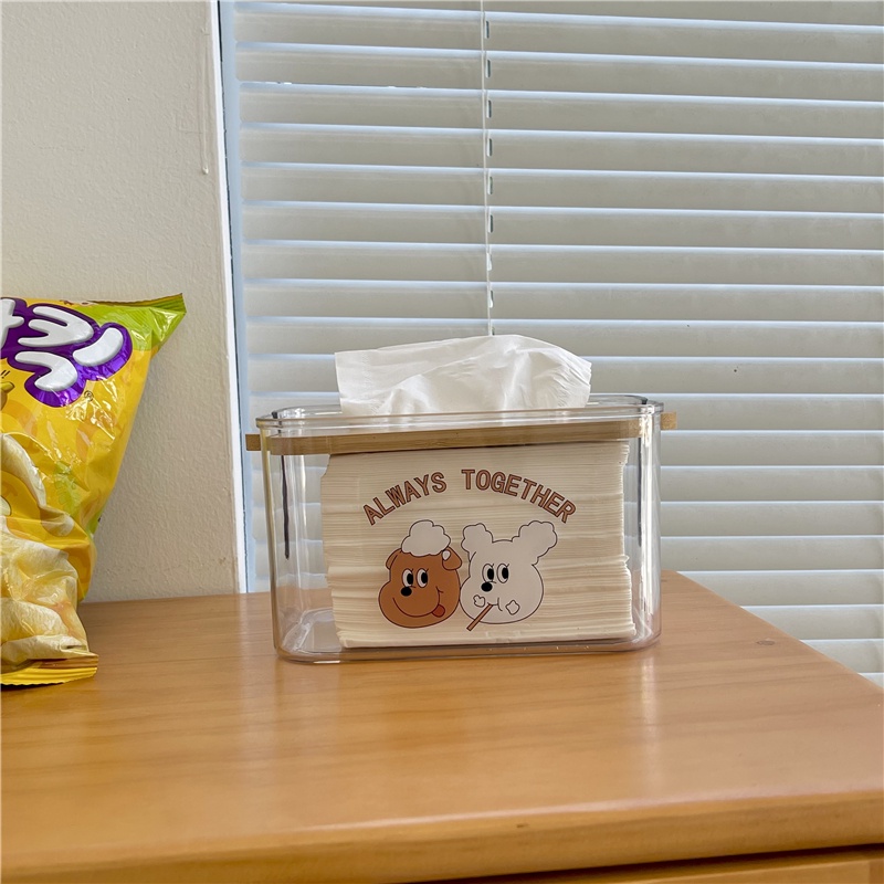 Hộp đựng khăn giấy bằng gỗ phối màu trong suốt