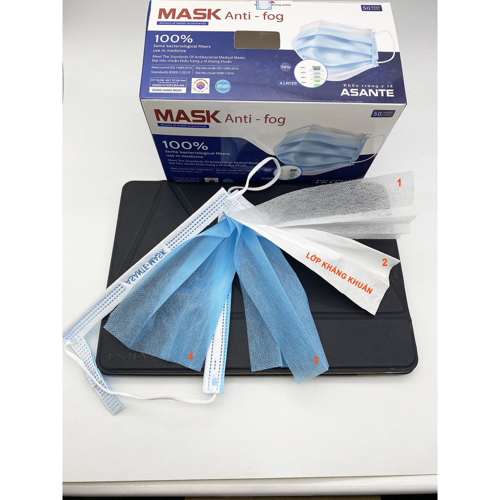 [Mã LIFEXANH03 giảm 10% đơn 500K] Khẩu trang y tế kháng khuẩn 4 lớp ASANTE hộp 50 chiếc