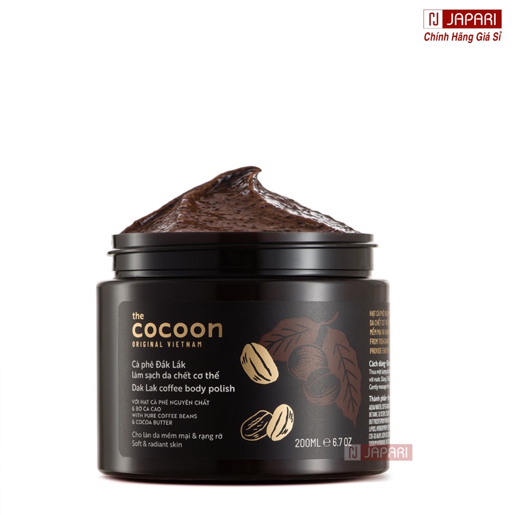 Tẩy Da Chết Body Cocoon Môi Mặt Cà Phê CHÍNH HÃNG- Tẩy Tế Bào Chết Da Mặt Môi Body Cafe- Bơ Dưỡng Thể Dưỡng Ẩm JAPARI