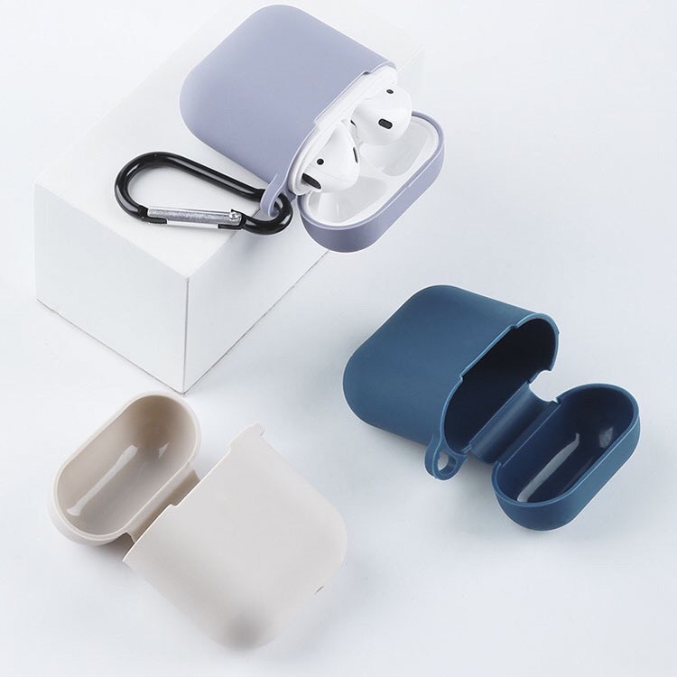 Vỏ Bảo Vệ Hộp Sạc Tai Nghe Airpod 1/2 Bằng Silicone Thiết Kế Trơn Nhiều Màu Chống Va Đập