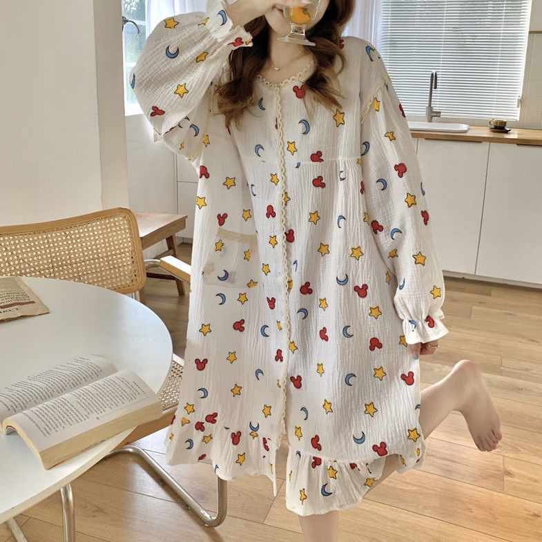 Đầm ngủ cotton dễ thương thời trang xuân thu cho bé gái