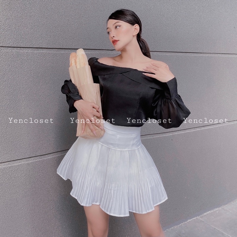 Hình chính chủ - Áo trễ vai sang chảnh hàng thiết kế . Có chân váy, vui lòng note size S M L