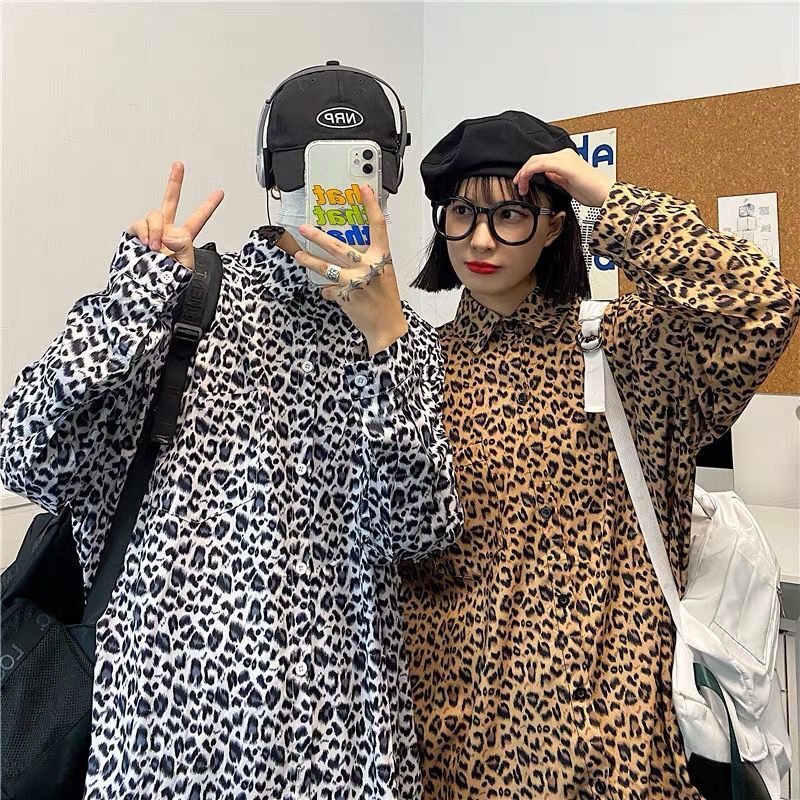 Áo Sơ Mi Tay Dài In Họa Tiết Da Báo Phong Cách Hip Hop Đường Phố Hàn Quốc Thời Trang Xuân Thu Cho Nam Và Nữ