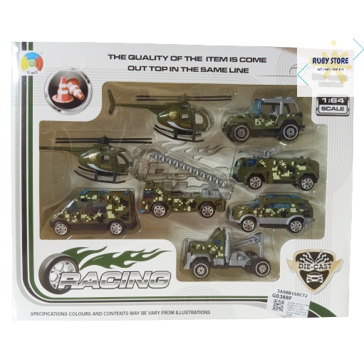 HỘP 8 XE VÀ MÁY BAY CỨU HỎA / QUÂN SỰ BẰNG SẮT DIE-CAST