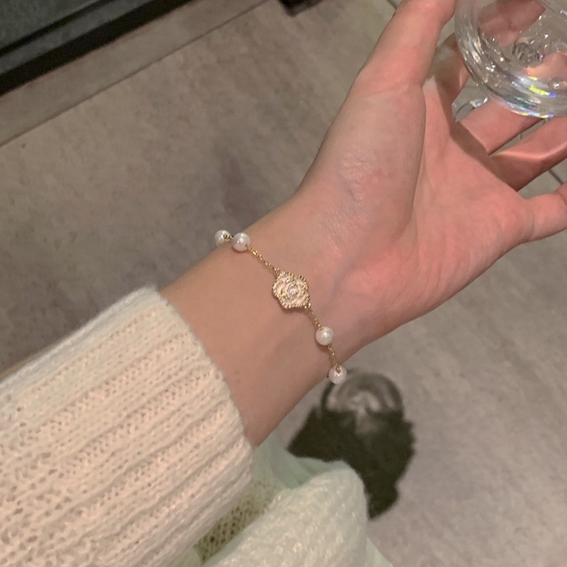 Phong cách Hàn Quốc Nữ Mạ vàng Vòng tay đính hạt Ngọc trai