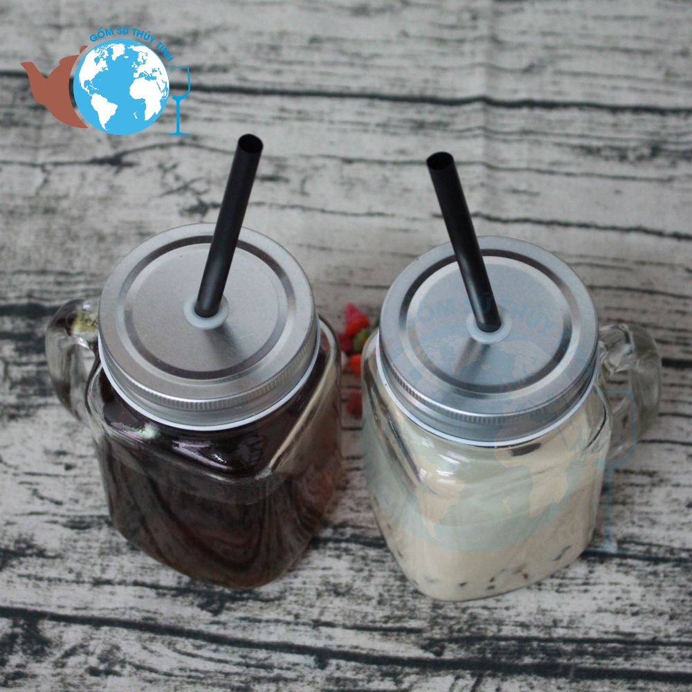 COMBO 2 ly thủy tinh uống trà sữa ly quai thủy tinh 450ml - Bộ 2 ly thủy tinh dễ thương