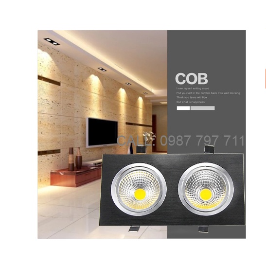 Đèn âm trần đôi, âm trần 2 bóng 7w - 14w - Vỏ đen
