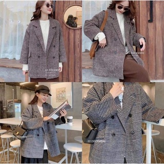 Áo dạ kẻ hàn quốc 2 lớp dày, áo vest blazer dạ hàng đẹp