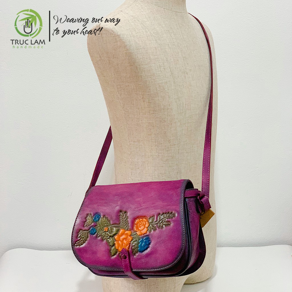 Túi Đeo Chéo Thời Trang Nữ Da Thật Cao Cấp Họa Tiết Cành Hoa – Trúc Lâm Handmade