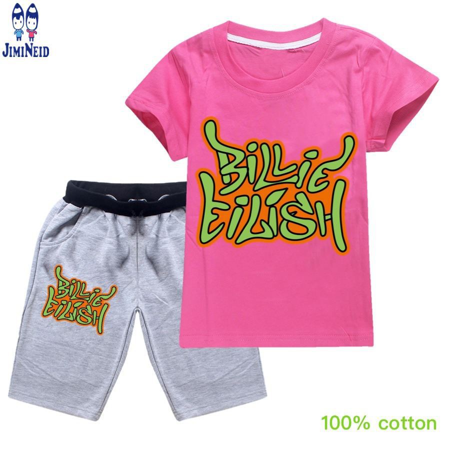 【JD】Korean Summer Billie Eilish Baby Boy Girl Short-sleeved cotton T-shirt + shorts 2-piece set Travel Shopping