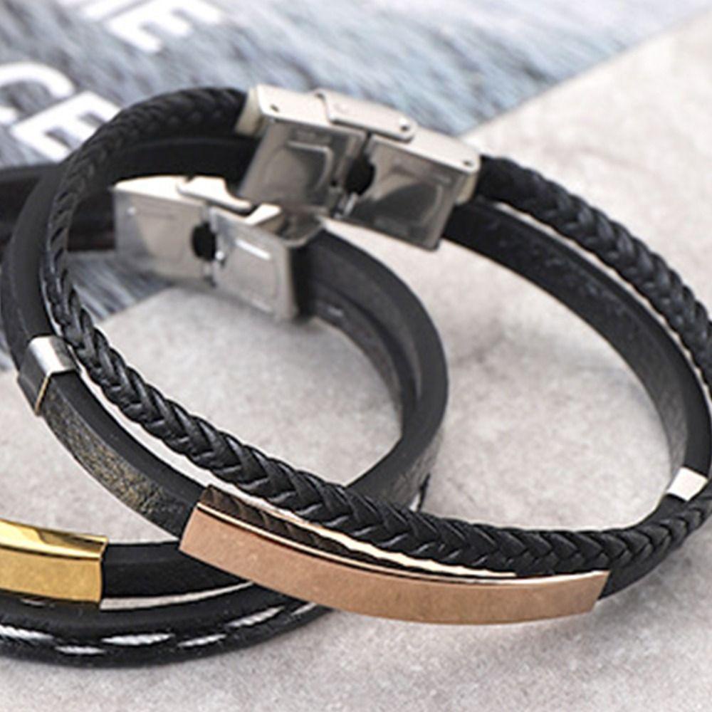 Vòng Tay Da Bện Chống Nước Phối Thép Titan Phong Cách Hip Hop Hàn Quốc Cá Tính Cho Nữ