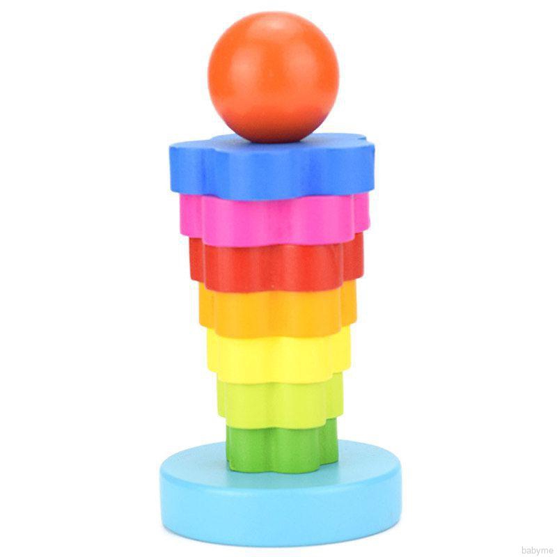 Đồ chơi giáo dục xếp tháp màu cầu vồng bằng gỗ cho bé
