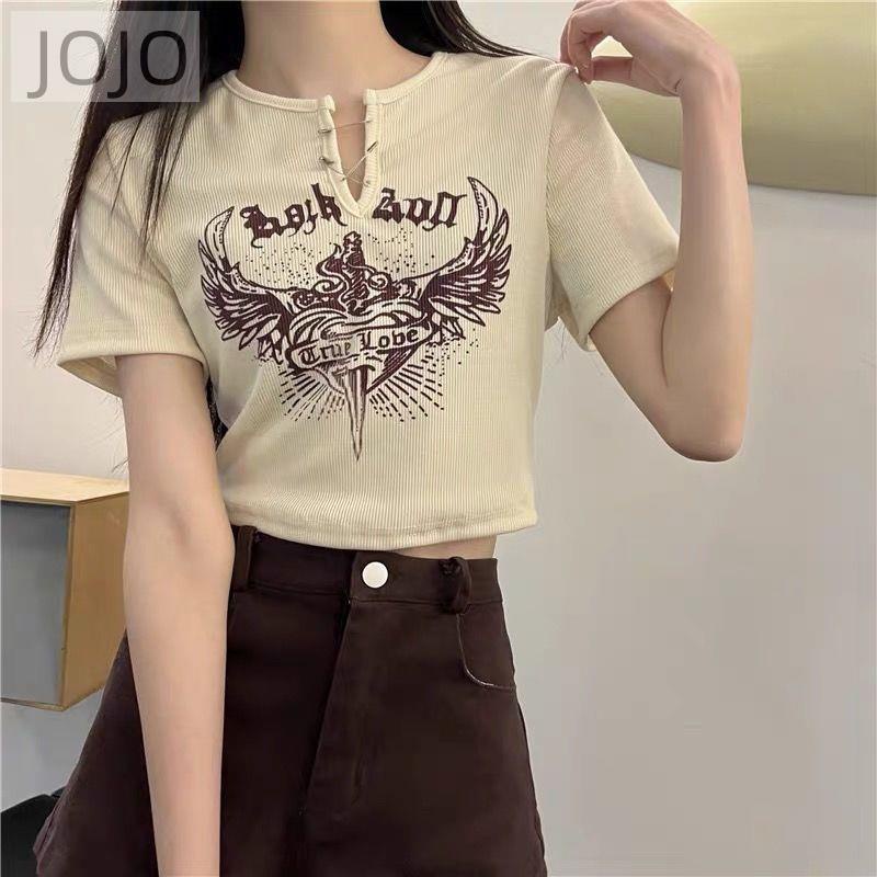 Áo Thun Tay Ngắn Cổ Chữ v In Họa Tiết Phong Cách Retro Thời Trang Dành Cho Nữ