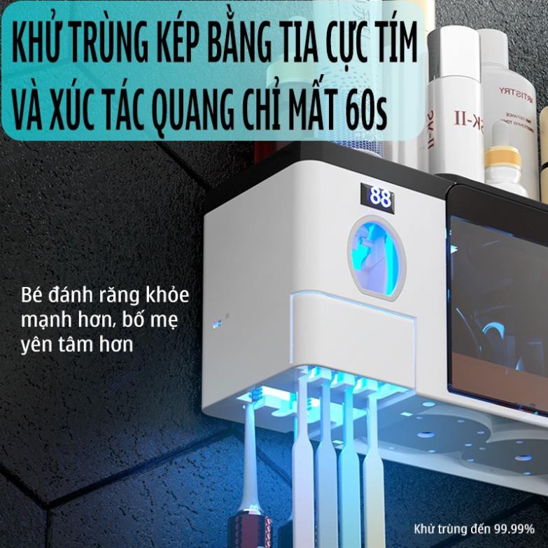 Kệ Để Bàn Chải Đánh Răng ⚡HOT⚡ Hộp Bàn Chải Đánh Răng Có Tia UV Khử Khuẩn, Nhả Kem Tự Động Loại 4 Cốc Mới