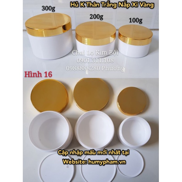 HỦ ĐỰNG KEM BODY TRẮNG NẮP XI VÀNG 100g - 200g - 300g