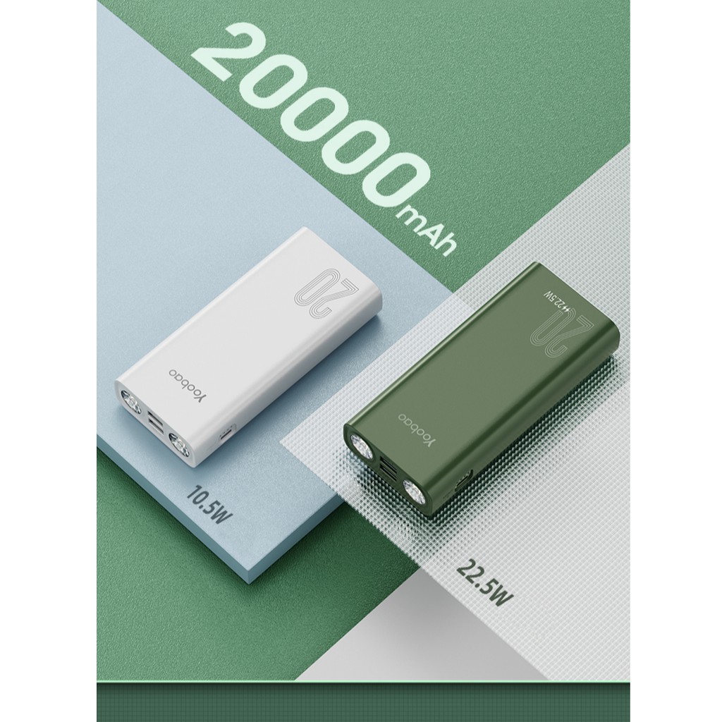 Sạc dự phòng yoobao 20000mAh, sạc nhanh 22.5W, dung lượng lớn