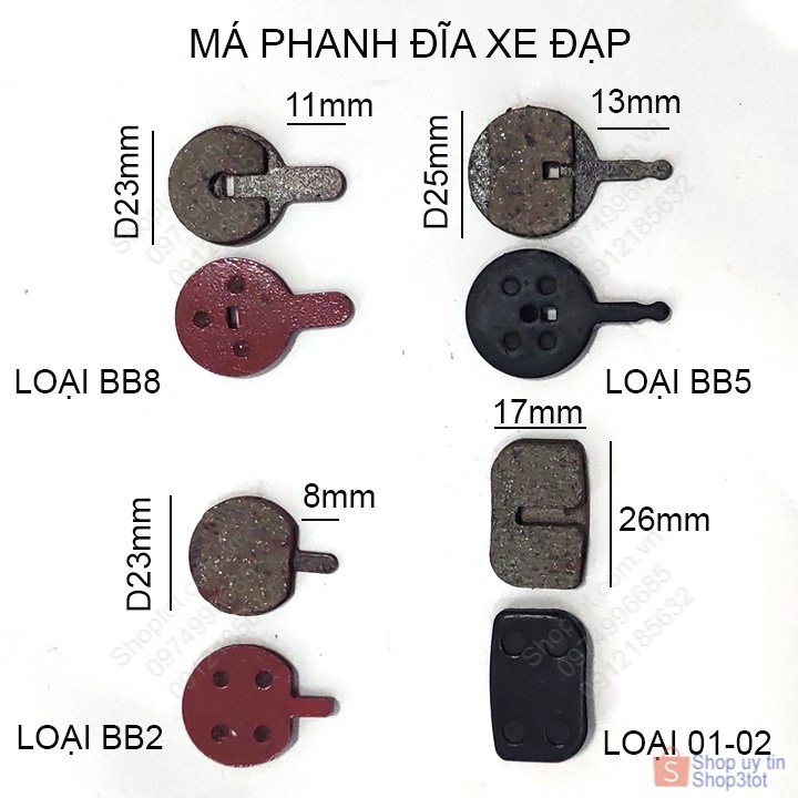 01 cặp Má phanh đĩa cho xe đạp, có nhiều loại cho khách lựa chọn