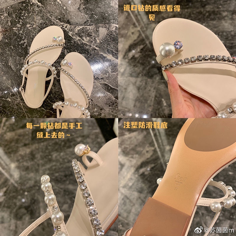 Dép Sandal Đế Phẳng Đính Ngọc Trai Thời Trang Mùa Hè Dành Cho Nữ