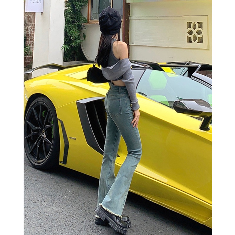 Quần Jeans Ống Loe Lưng Cao Thời Trang Dành Cho Nữ