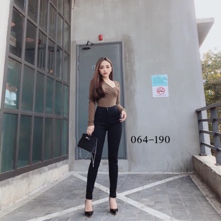 Quần jean giấy trơn đen cạp cao - có video ảnh thật